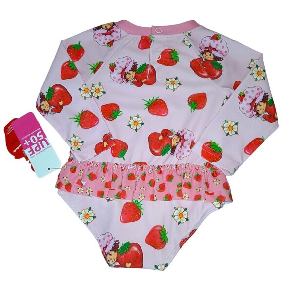 Strawberry Shortcake Girls Size 6/9 Months Long Sleeve Swimsuit Pink Red UPF 50+ - Picture 3 of 7